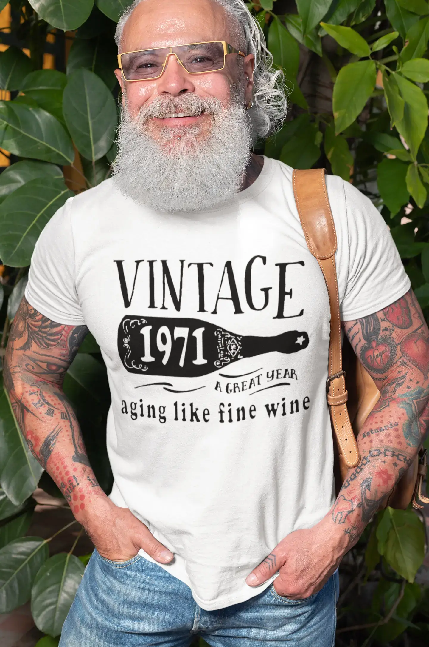 1971 Vieillir comme un bon vin T-shirt homme Blanc Cadeau d'anniversaire 00457