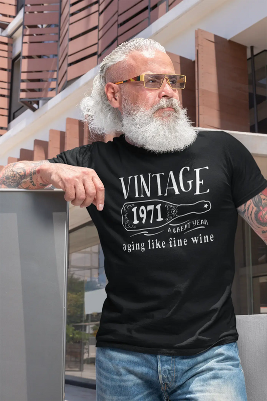 1971 vieillir comme un bon vin T-shirt homme noir cadeau d'anniversaire 00458