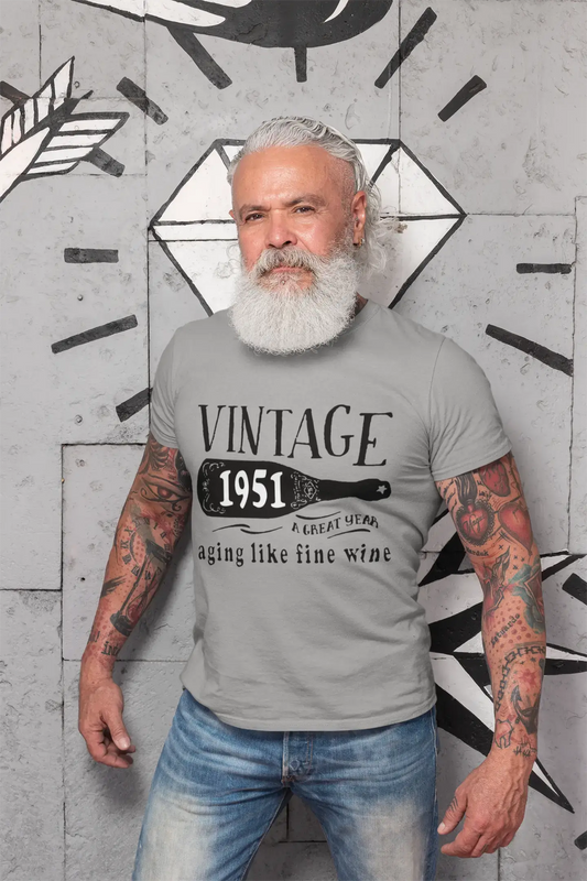 1951 Vieillir comme un bon vin T-shirt Homme Gris Cadeau d'anniversaire 00459