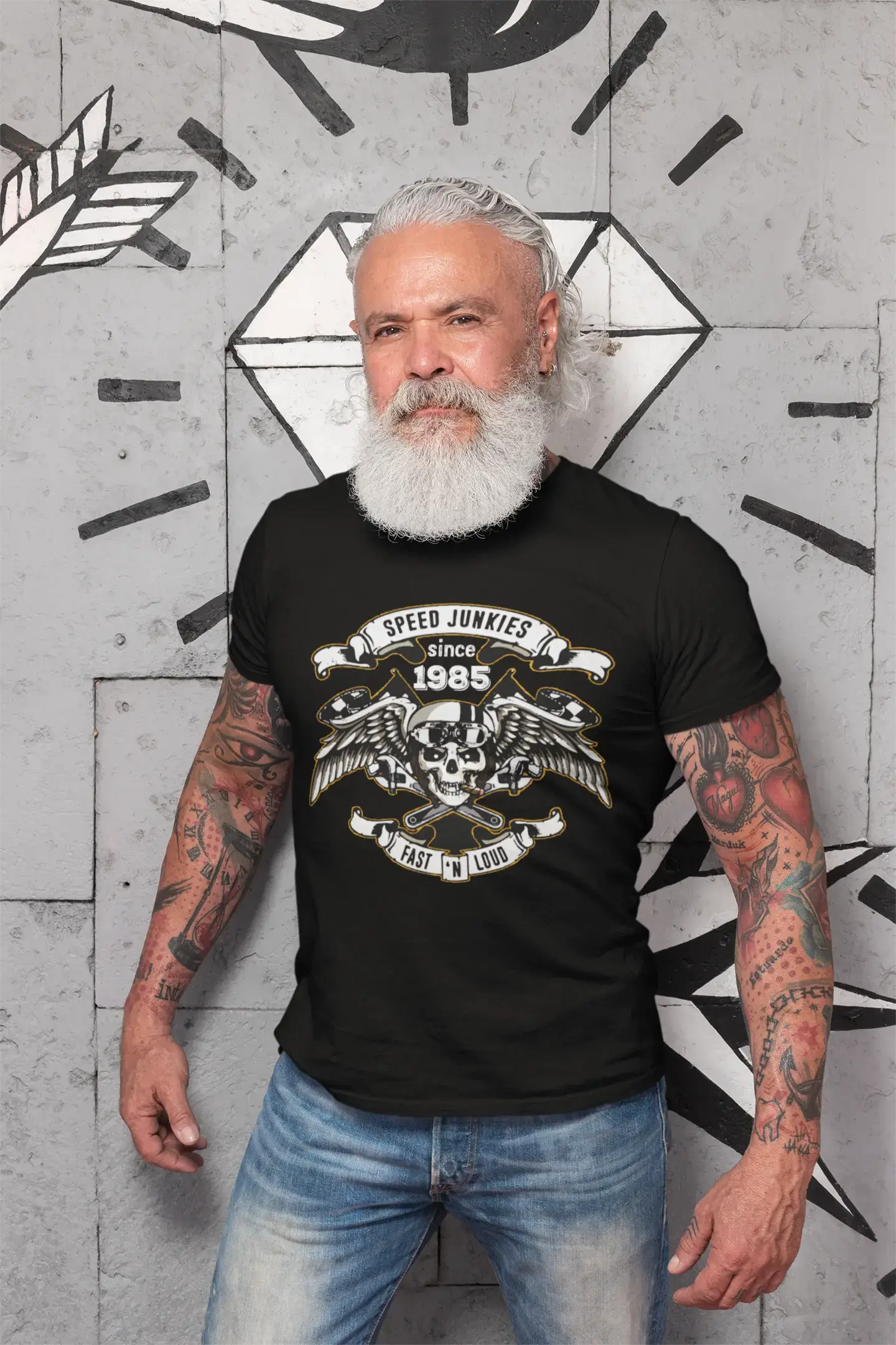 Speed ​​Junkies depuis 1985 T-shirt homme noir cadeau d'anniversaire col rond 00462