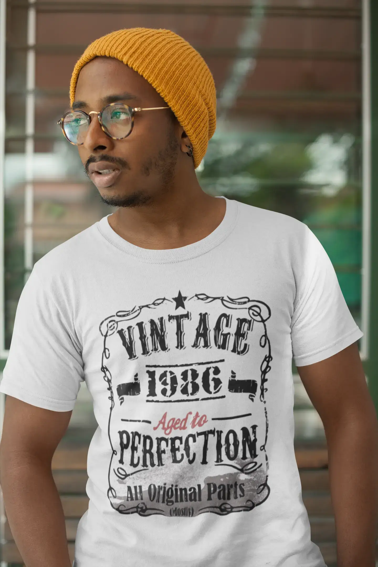T-shirt Vintage <span>pour hommes,</span> <span>blanc</span> , vieilli à la perfection, <span>cadeau</span> <span>d'anniversaire,</span> 1986, 00488