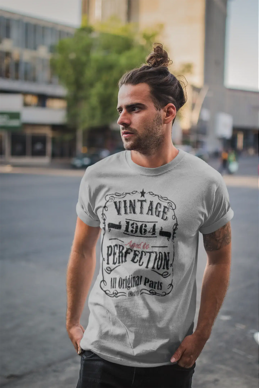 T-shirt Vintage Aged to Perfection <span>pour hommes,</span> <span>gris</span> , <span>cadeau</span> <span>d'anniversaire,</span> 1964, 00489