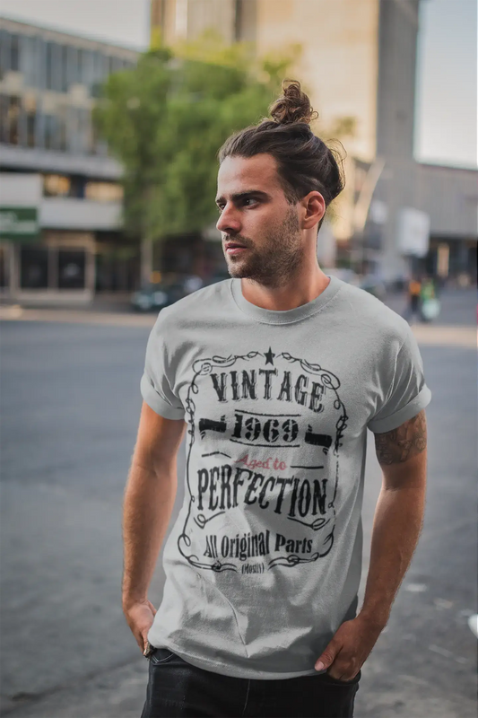 T-shirt Vintage Aged to Perfection <span>pour hommes,</span> <span>gris</span> , <span>cadeau</span> <span>d'anniversaire,</span> 1969, 00489