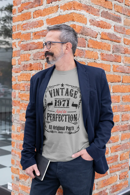 T-shirt Vintage Aged to Perfection <span>pour hommes,</span> <span>gris</span> , <span>cadeau</span> <span>d'anniversaire,</span> 1971, 00489
