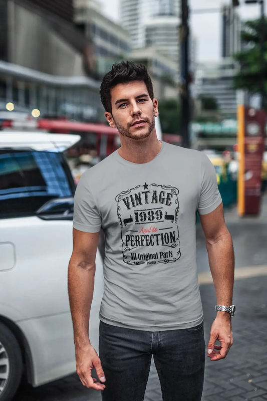 T-shirt Vintage Aged to Perfection <span>pour hommes,</span> <span>gris</span> , <span>cadeau</span> <span>d'anniversaire,</span> 1989, 00489