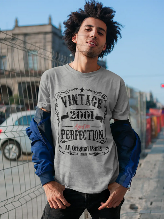 T-shirt Vintage Aged to Perfection <span>pour hommes,</span> <span>gris</span> , <span>cadeau</span> <span>d'anniversaire,</span> 2001, 00489