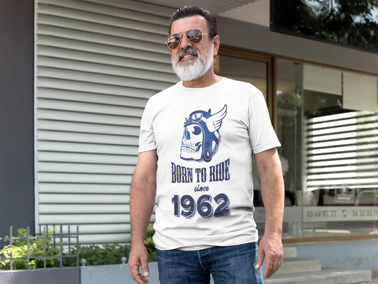 1962, Born to Ride Since 1962 T-shirt Homme Blanc Cadeau d'anniversaire 00494