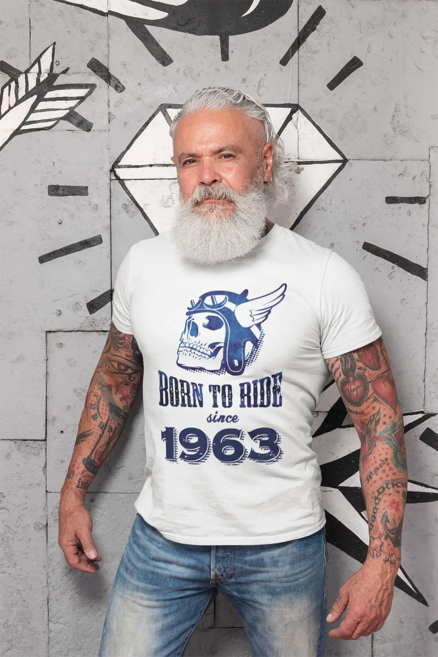 1963, Born to Ride Since 1963 T-shirt Homme Blanc Cadeau d'anniversaire 00494