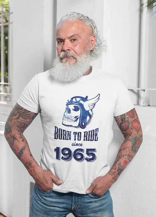 1965, Born to Ride Since 1965 T-shirt Homme Blanc Cadeau d'anniversaire 00494