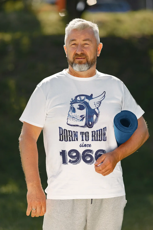 1966, Born to Ride Since 1966 T-shirt Homme Blanc Cadeau d'anniversaire 00494