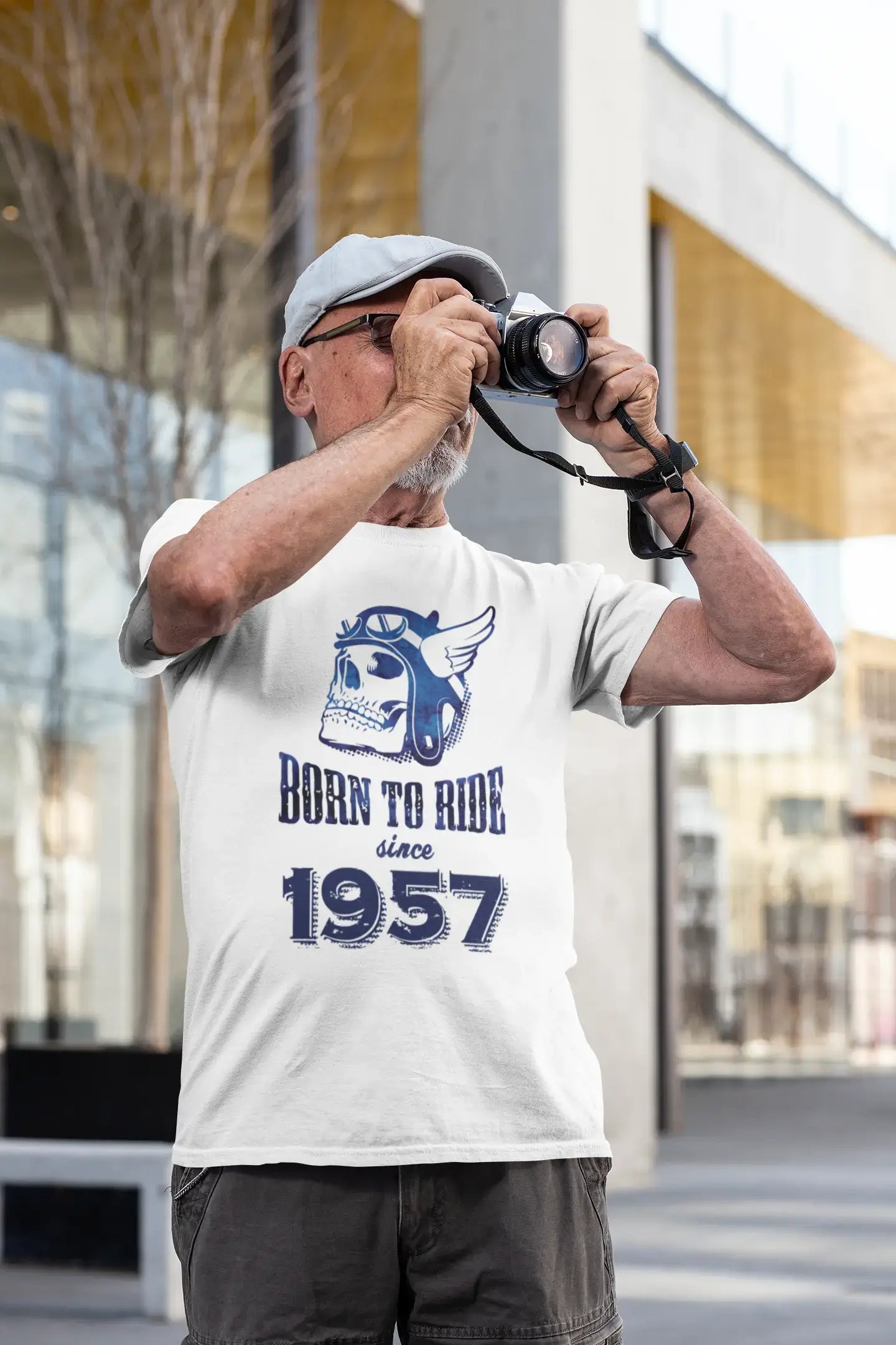 1957, Born to Ride Since 1957 T-shirt Homme Blanc Cadeau d'anniversaire 00494