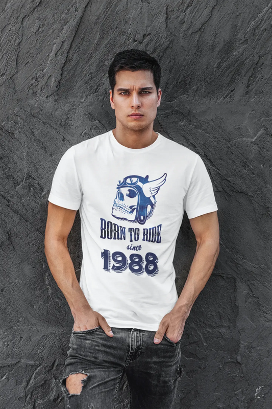 1988, Born to Ride Since 1988 T-shirt Homme Blanc Cadeau d'anniversaire 00494