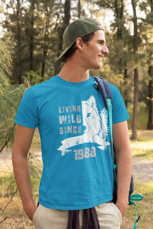 1988, Living Wild Since 1988 T-shirt <span>Homme</span> Bleu <span>Anniversaire</span> <span>Cadeau</span> 00499