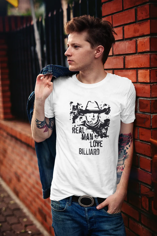 Billard, Real Men Love Billiard Men's T shirt <span>Blanc</span> <span>Anniversaire</span> <span>Cadeau</span> 00539