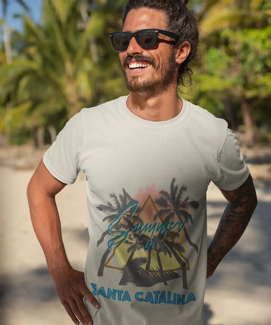 Men's Graphic T-Shirt Summer Triangle Santa Catalina White