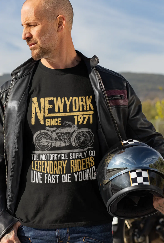 T-Shirt <span>Graphique</span> <span>Homme</span> Vintage Tee New York Moto Depuis 1971 <span>Noir Profond</span>