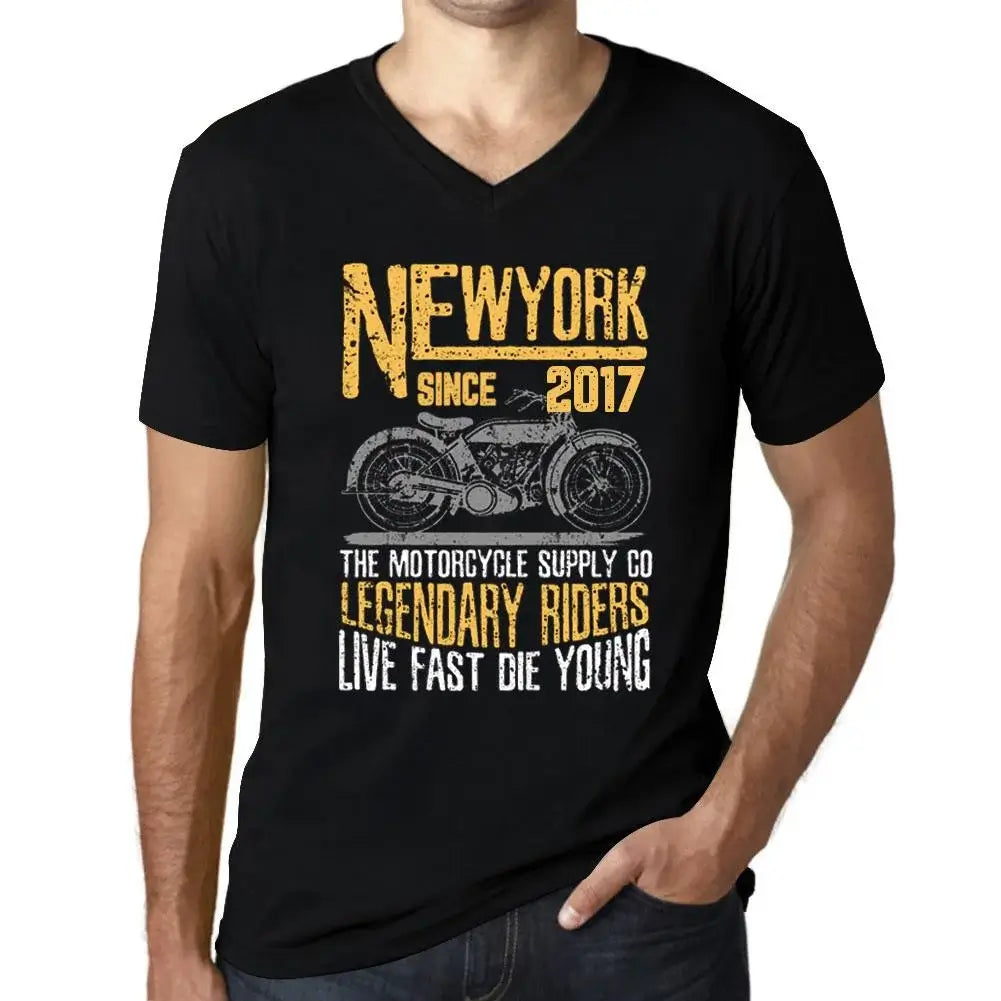 Men's Graphic T-Shirt V Neck Motorcycle Legendary Riders Since 2017 7th Birthday Anniversary 7 Year Old Gift 2017 Vintage Eco-Friendly Short Sleeve Novelty Tee