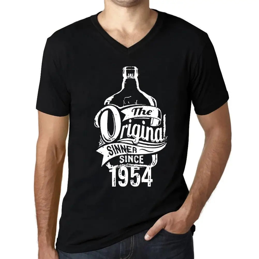 Men's Graphic T-Shirt V Neck The Original Sinner Since 1954 70th Birthday Anniversary 70 Year Old Gift 1954 Vintage Eco-Friendly Short Sleeve Novelty Tee