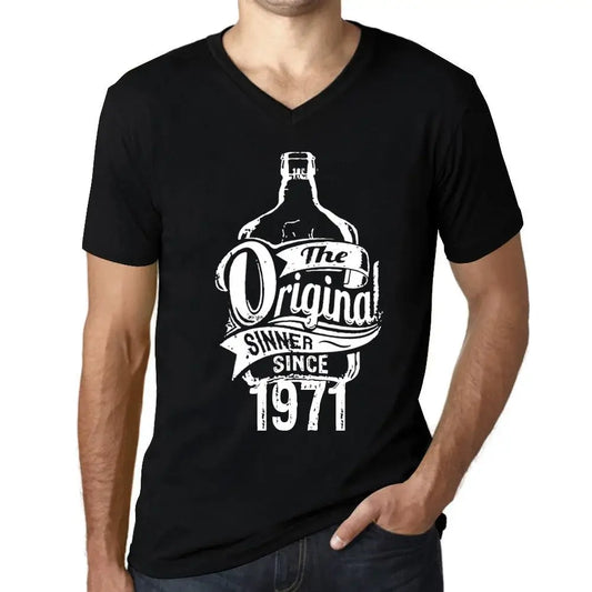 Men's Graphic T-Shirt V Neck The Original Sinner Since 1971 53rd Birthday Anniversary 53 Year Old Gift 1971 Vintage Eco-Friendly Short Sleeve Novelty Tee