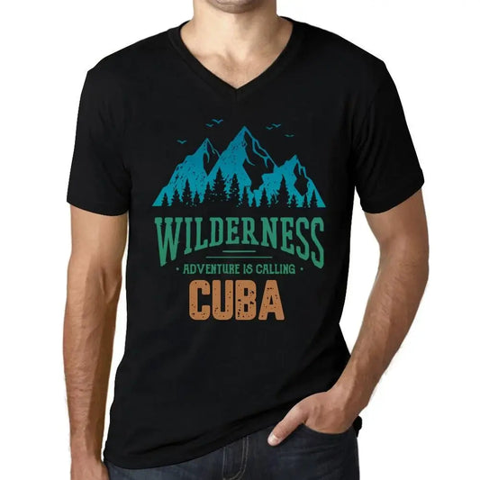 Men's Graphic T-Shirt V Neck Wilderness, Adventure Is Calling Cuba Eco-Friendly Limited Edition Short Sleeve Tee-Shirt Vintage Birthday Gift Novelty