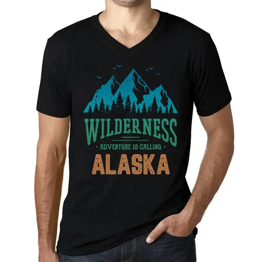 Men's Graphic T-Shirt V Neck Wilderness, Adventure Is Calling Alaska Eco-Friendly Limited Edition Short Sleeve Tee-Shirt Vintage Birthday Gift Novelty