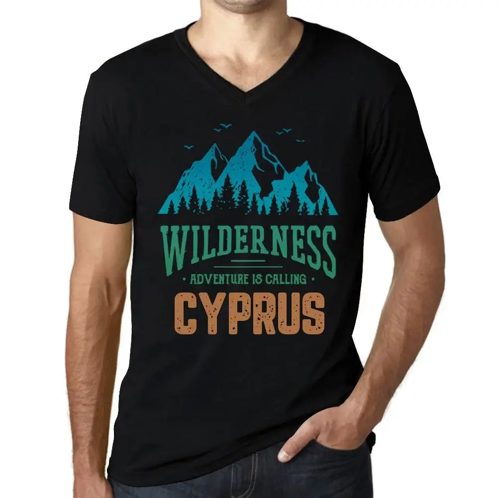 Men's Graphic T-Shirt V Neck Wilderness, Adventure Is Calling Cyprus Eco-Friendly Limited Edition Short Sleeve Tee-Shirt Vintage Birthday Gift Novelty