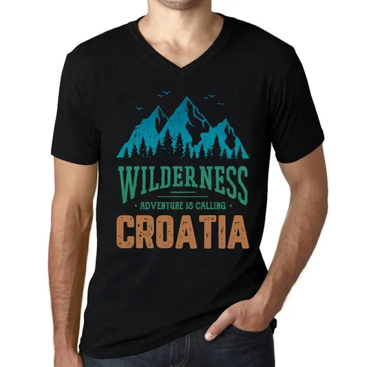 Men's Graphic T-Shirt V Neck Wilderness, Adventure Is Calling Croatia Eco-Friendly Limited Edition Short Sleeve Tee-Shirt Vintage Birthday Gift Novelty