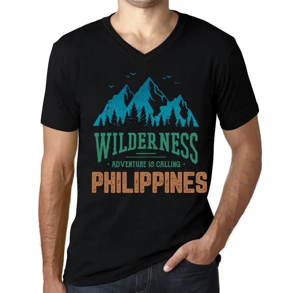 Men's Graphic T-Shirt V Neck Wilderness, Adventure Is Calling Philippines Eco-Friendly Limited Edition Short Sleeve Tee-Shirt Vintage Birthday Gift Novelty