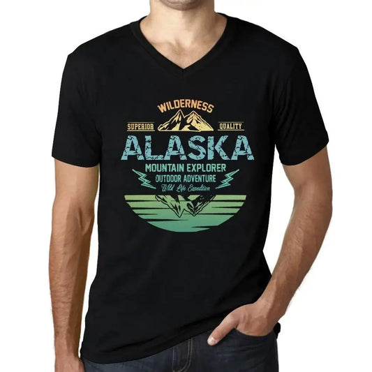 Men's Graphic T-Shirt V Neck Outdoor Adventure, Wilderness, Mountain Explorer Alaska Eco-Friendly Limited Edition Short Sleeve Tee-Shirt Vintage Birthday Gift Novelty
