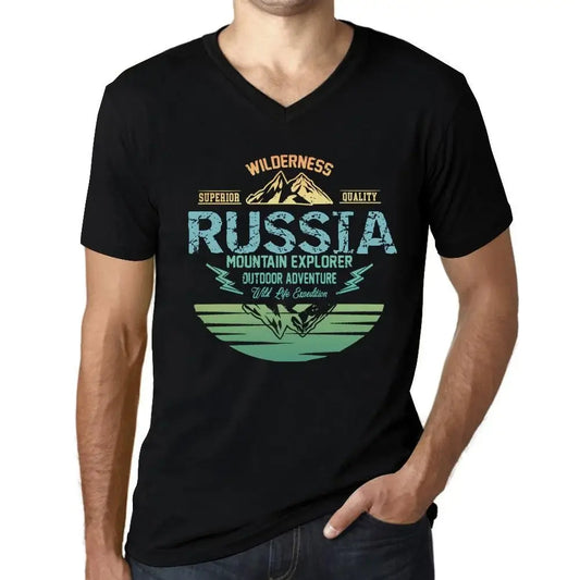 Men's Graphic T-Shirt V Neck Outdoor Adventure, Wilderness, Mountain Explorer Russia Eco-Friendly Limited Edition Short Sleeve Tee-Shirt Vintage Birthday Gift Novelty