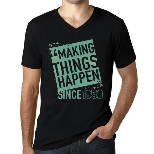 Men's Graphic T-Shirt V Neck Making Things Happen Since 1950 74th Birthday Anniversary 74 Year Old Gift 1950 Vintage Eco-Friendly Short Sleeve Novelty Tee