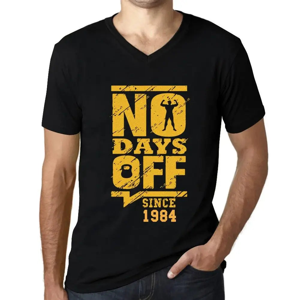 Men's Graphic T-Shirt V Neck No Days Off Since 1984 40th Birthday Anniversary 40 Year Old Gift 1984 Vintage Eco-Friendly Short Sleeve Novelty Tee