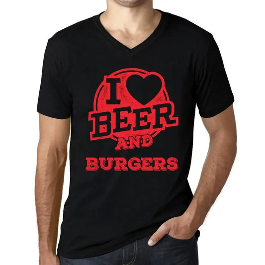 Men's Graphic T-Shirt V Neck I Love Beer And Burgers Eco-Friendly Limited Edition Short Sleeve Tee-Shirt Vintage Birthday Gift Novelty