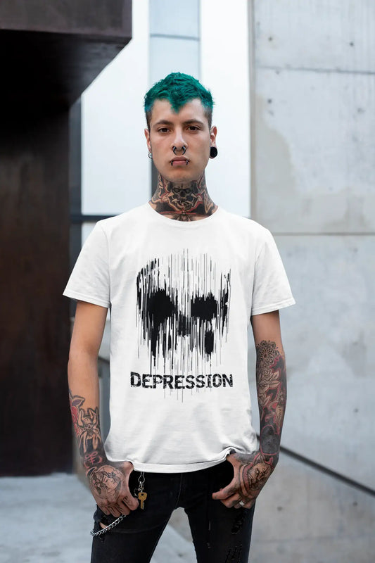 Men's Vintage Tee Shirt Graphic T shirt Skull DEPRESSION White