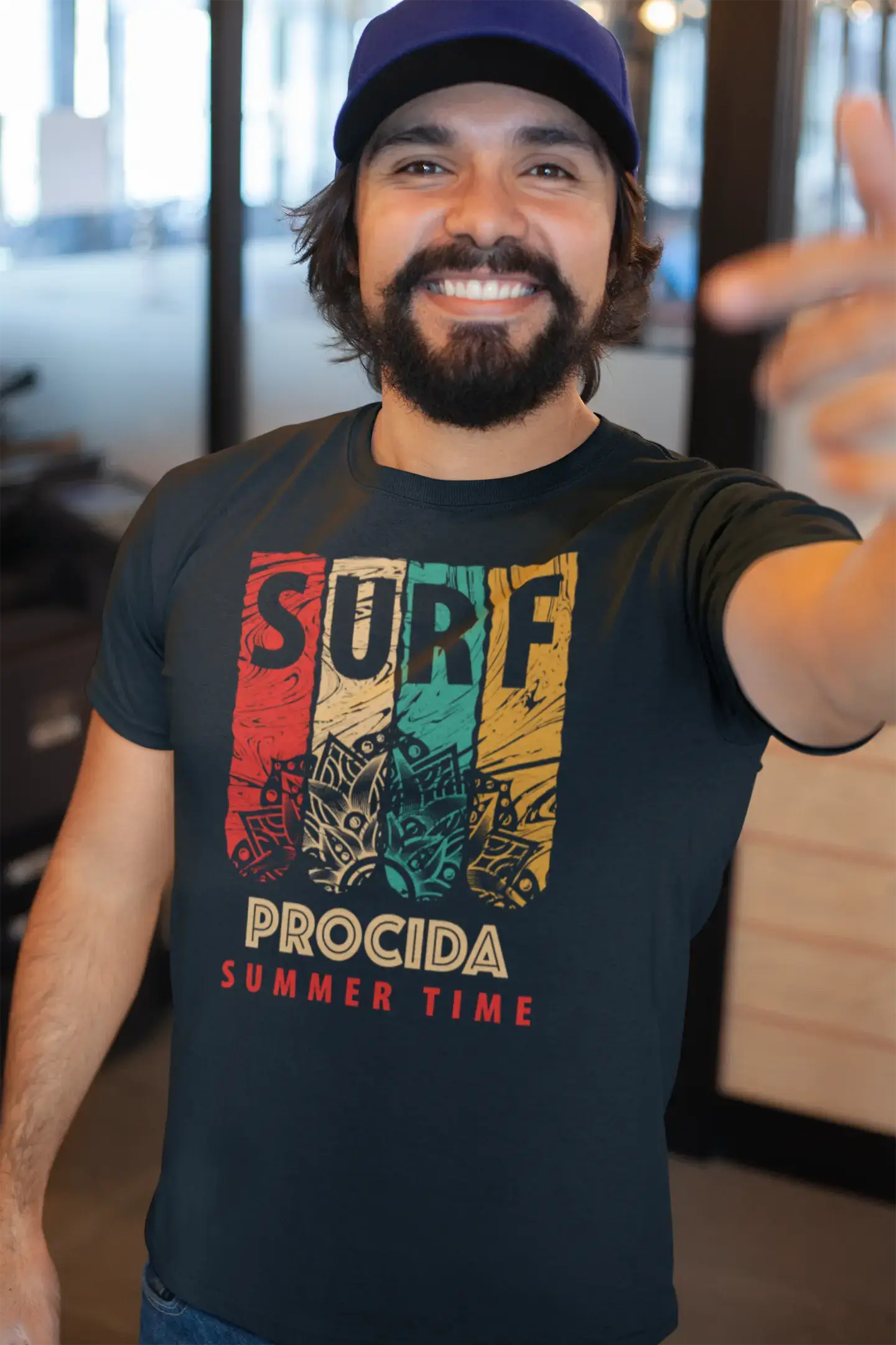 Men's Graphic T-Shirt Surf Summer Time PROCIDA Deep Black