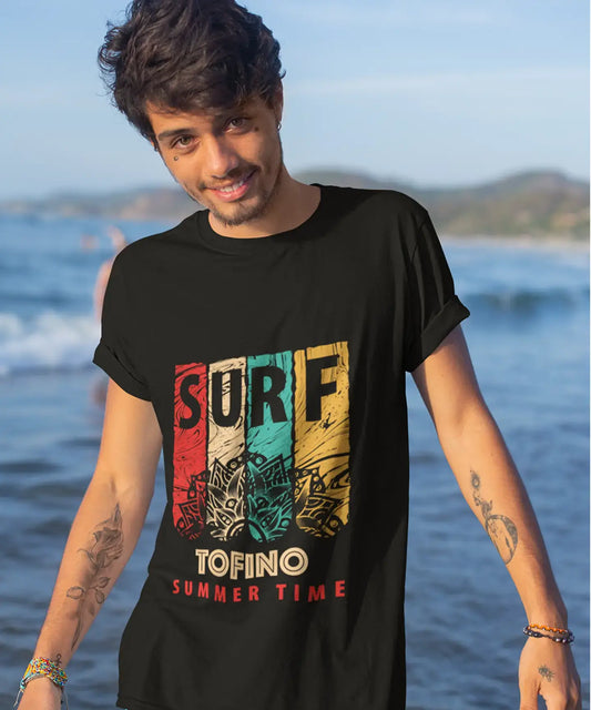 Men's Graphic T-Shirt V Neck Surf Summer Time TOFINO Deep Black