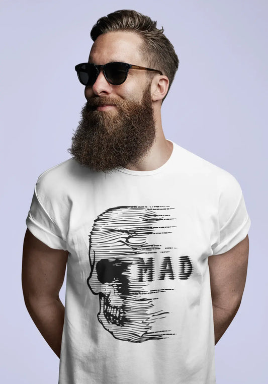 Men's Vintage Tee Shirt Graphic T shirt Anxiety Skull MAD White