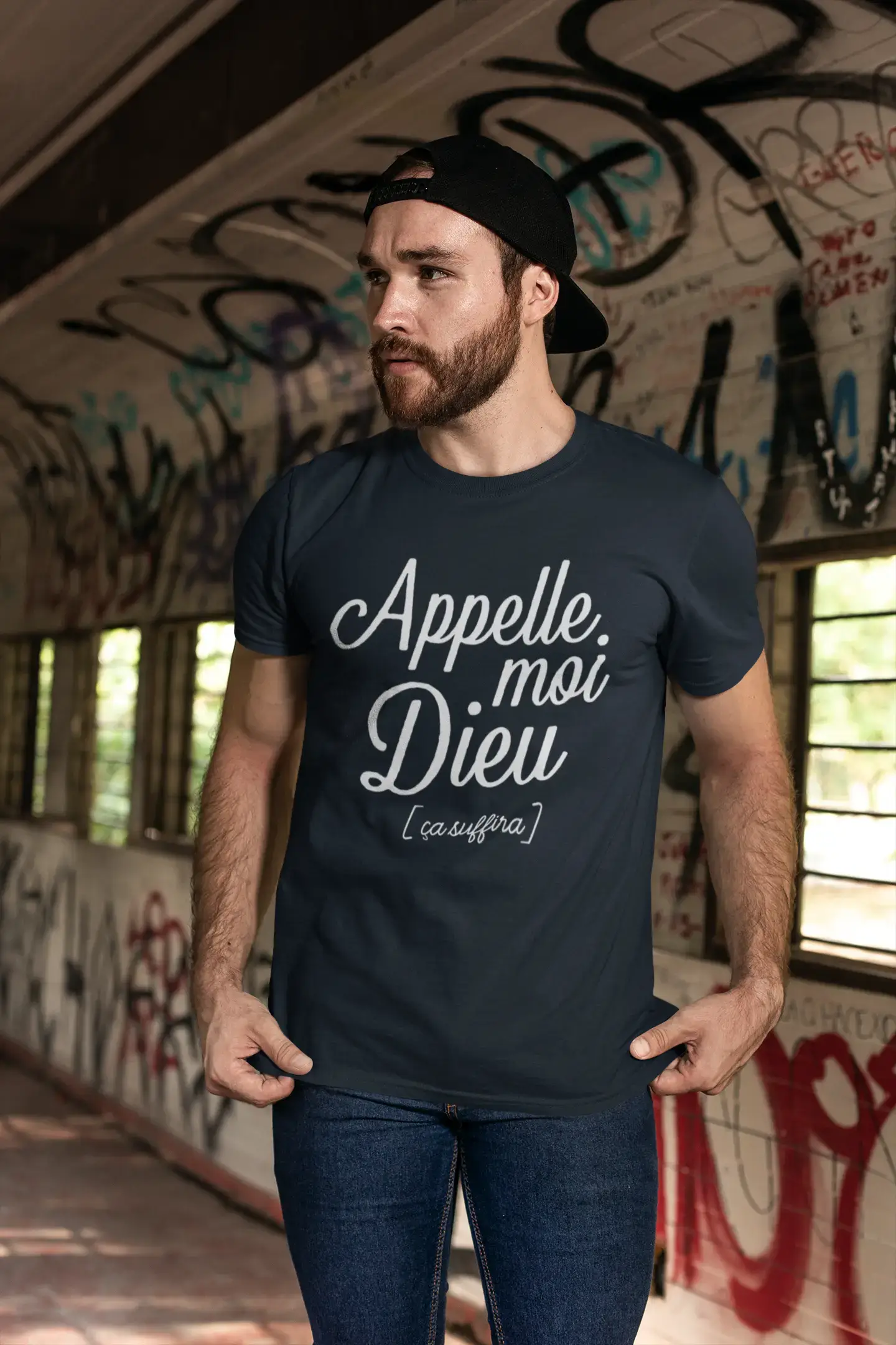 Homme T-Shirt Graphique Imprimé Vintage Tee Appelle Moi Dieu Marine