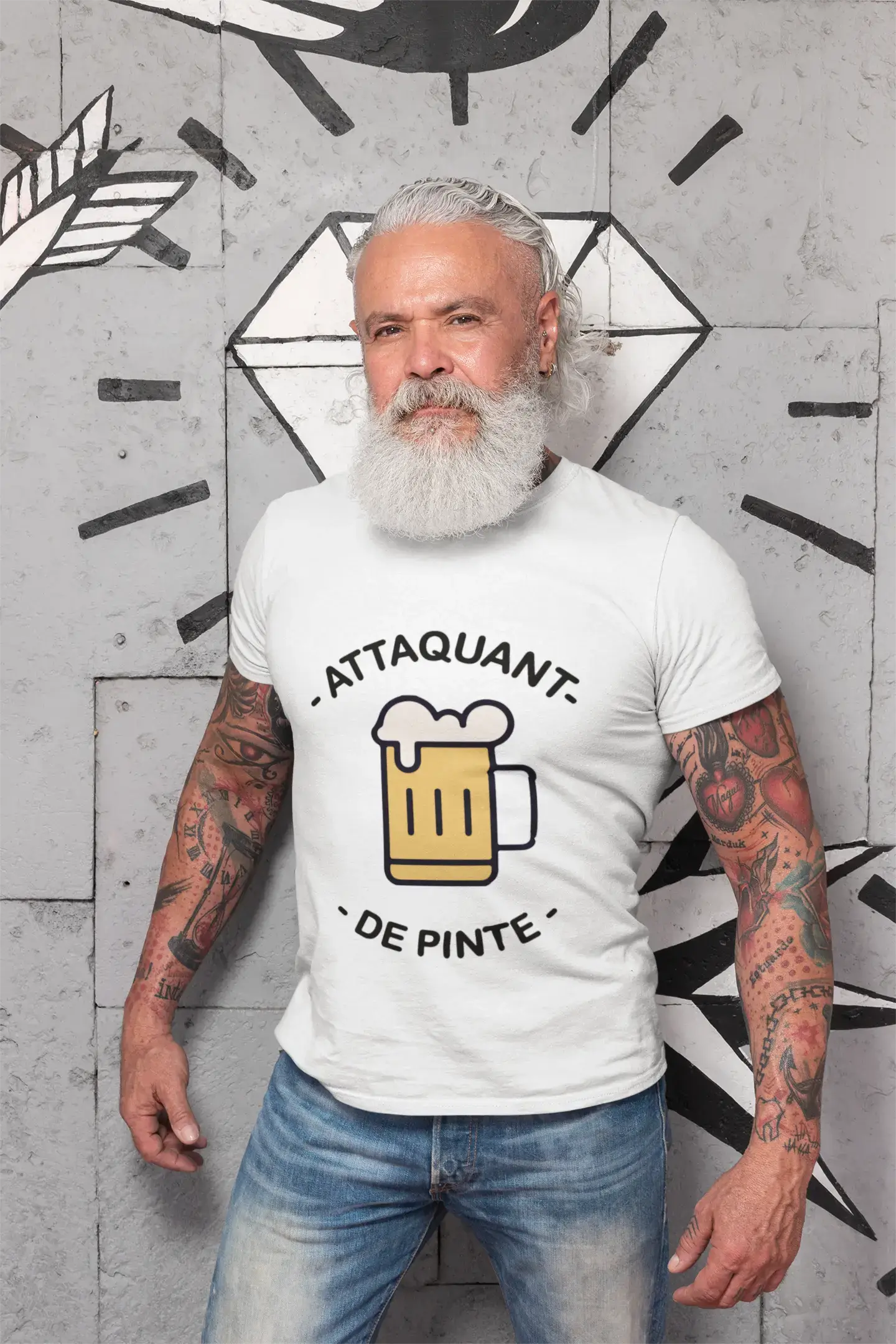 Homme T-Shirt Graphique Imprimé Vintage Tee Attaquant de Pinte Blanc