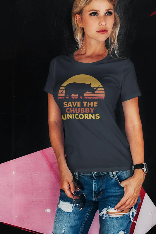 Women's Graphic T-Shirt Save the Chubby Unicorn French Navy