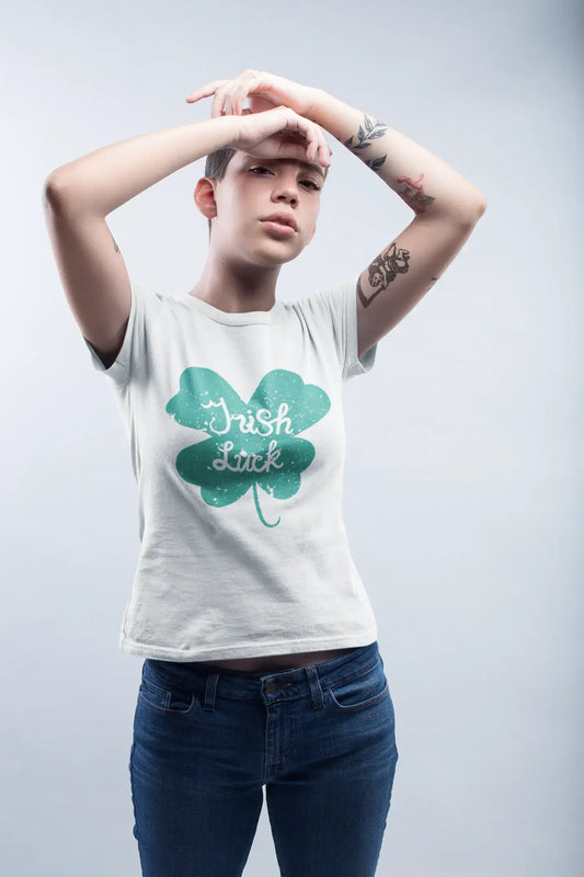 Women's Graphic T-Shirt St. Patrick's Day Irish Luck 4 Leaf White Round Neck