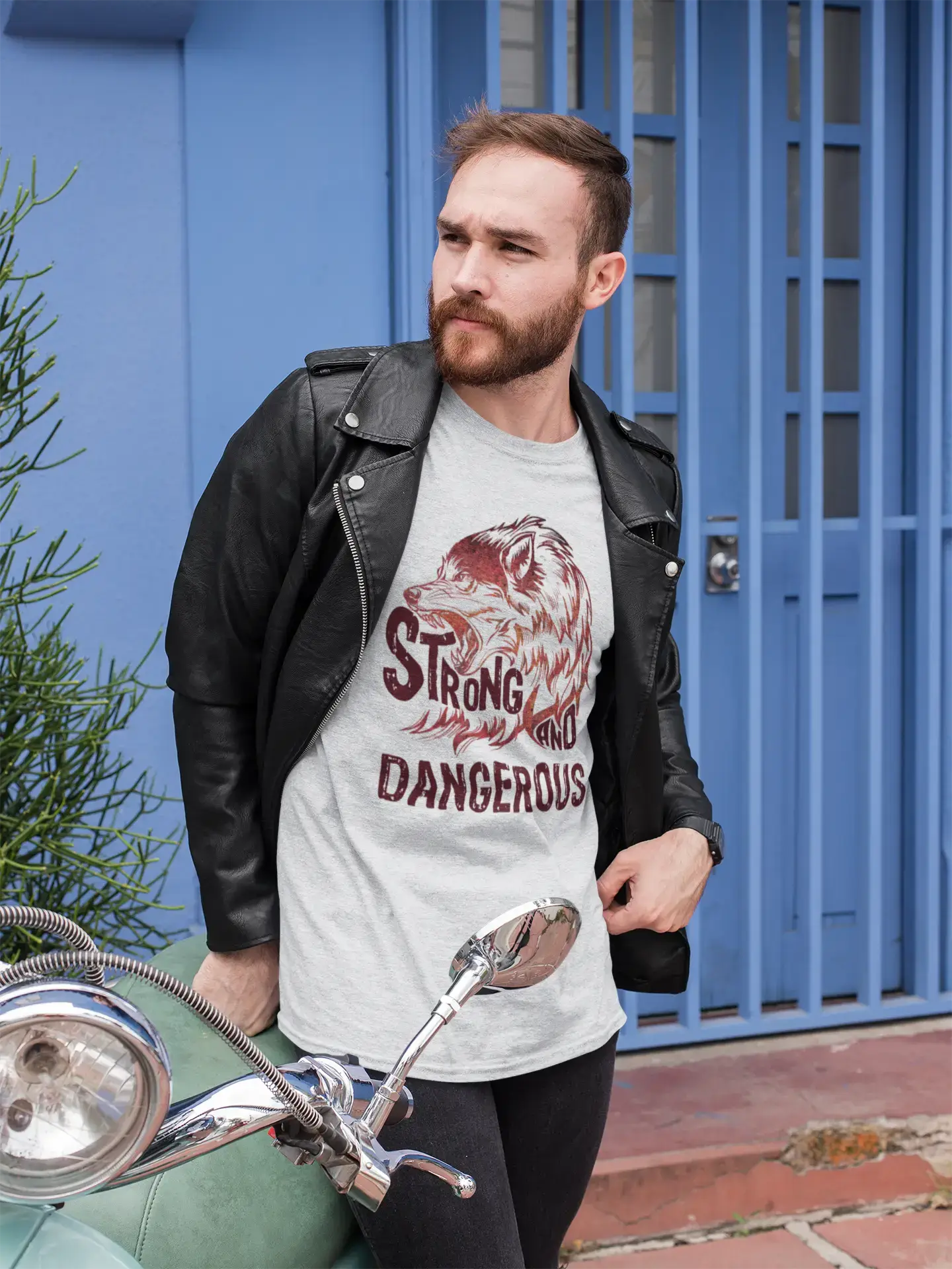 Men's Graphic T-Shirt Strong Wolf And DANGEROUS Vintage White