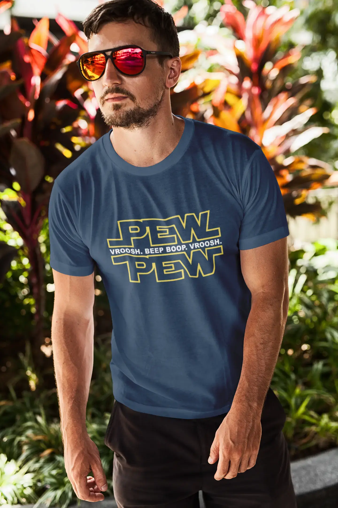 <span>Graphic</span> <span>Men's</span> Pew Pew T-Shirt <span>Citron</span> Lettre Imprimé Tee Denim