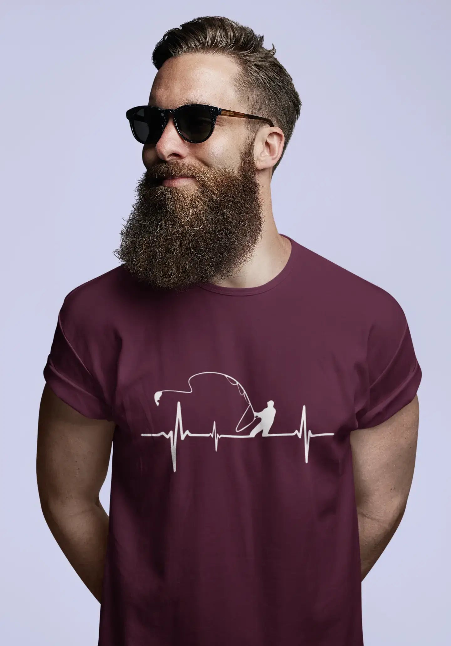 ULTRABASIC - White Graphic Printed Men's Fisherman
 Heartbeat T-Shirt Navy