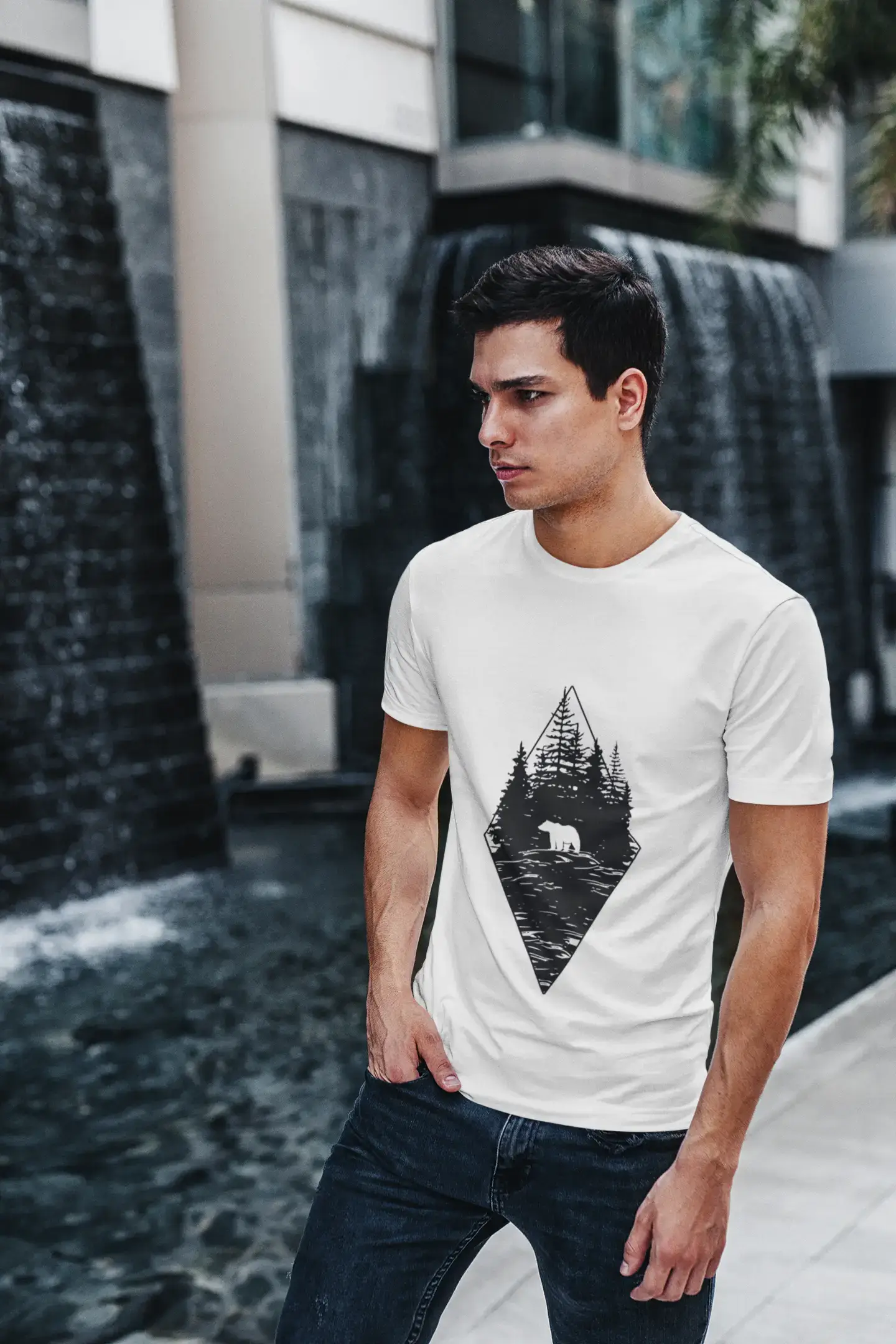 ULTRABASIC - Graphic Printed Men's Forest Bear T-Shirt Mouse Grey