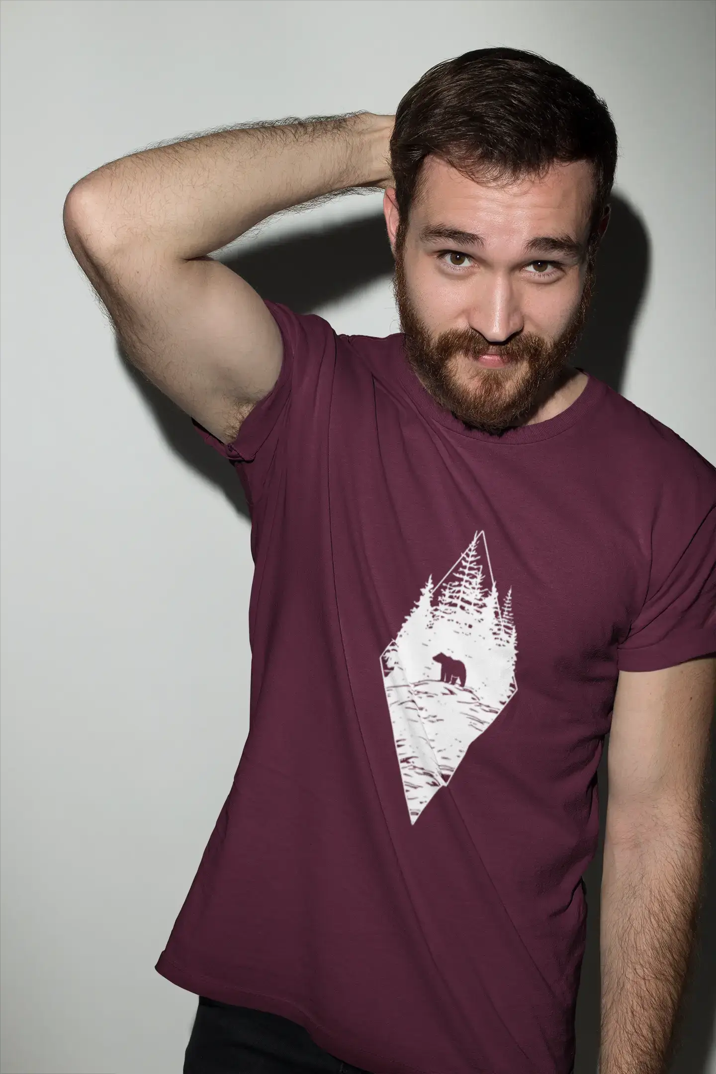 ULTRABASIC - Graphic Printed Men's Forest Bear T-Shirt Burgundy