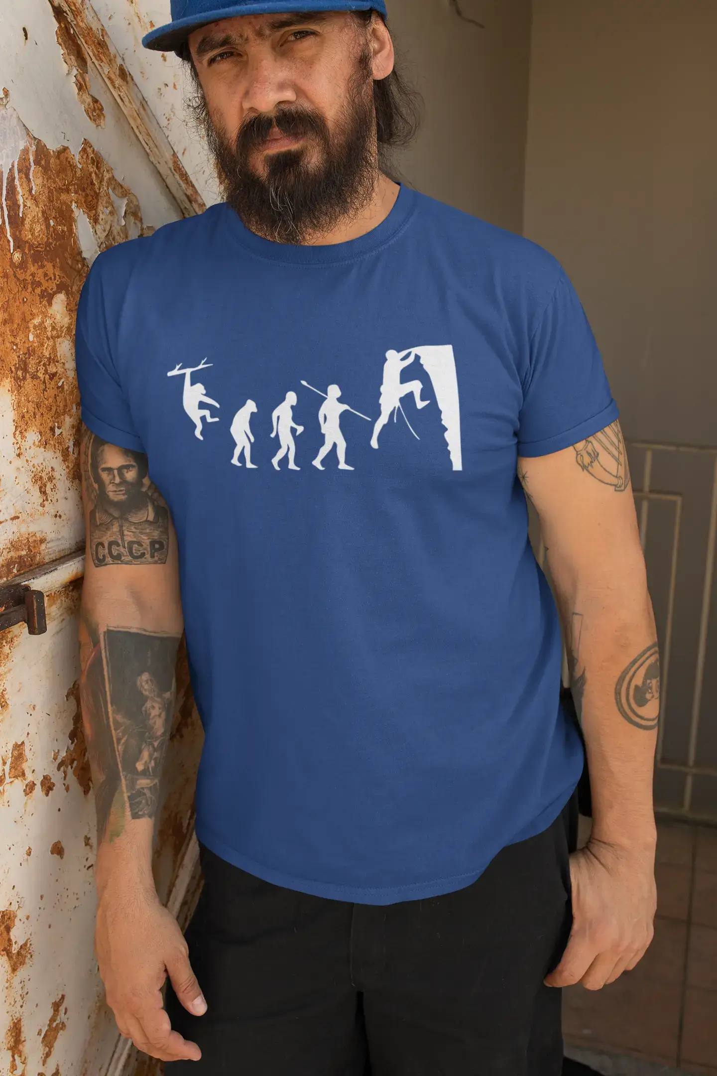 ULTRABASIC - Graphic Printed Men's Climbing Evolution T-Shirt Navy