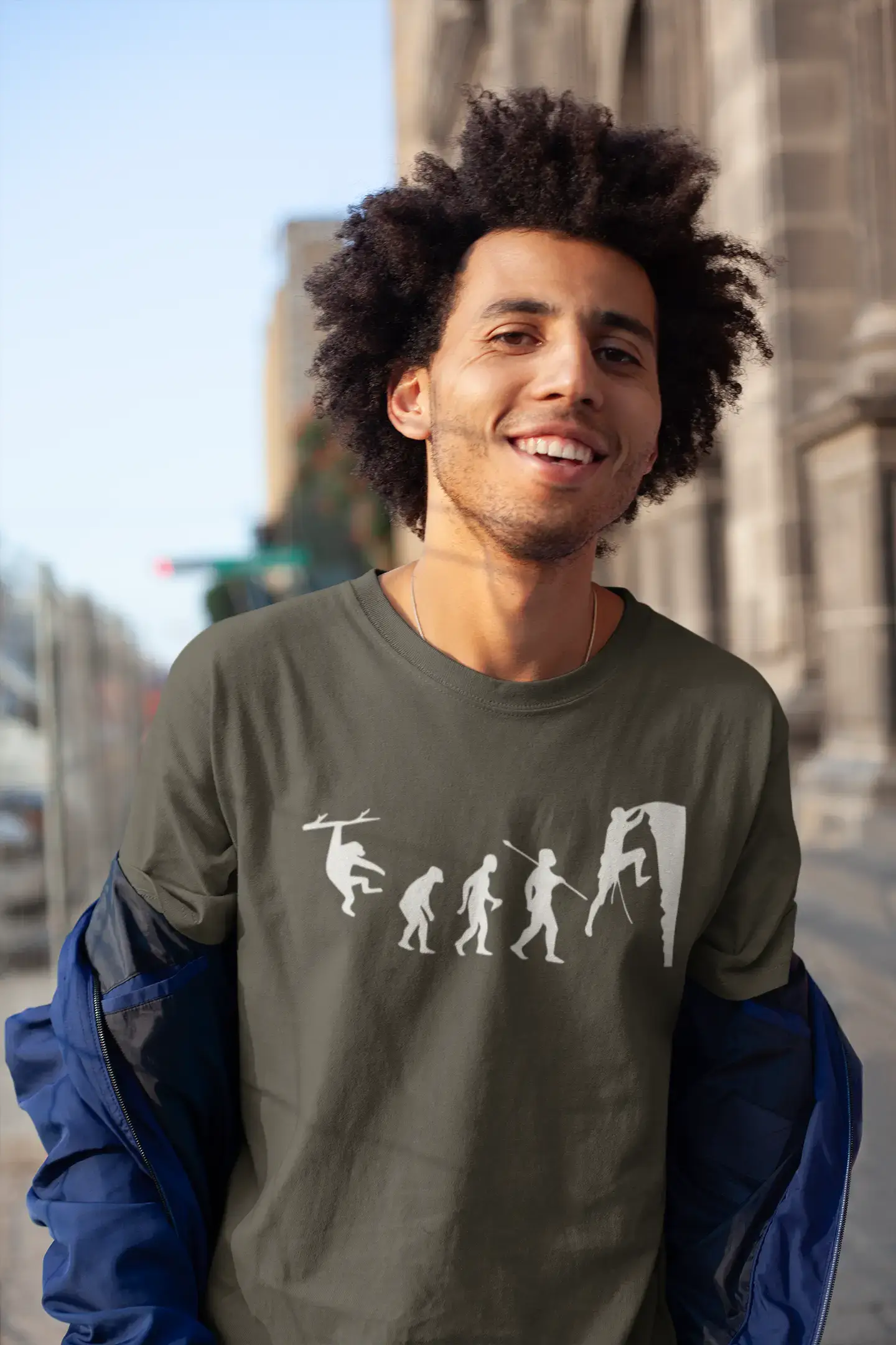 ULTRABASIC - Graphic Printed Men's Climbing Evolution T-Shirt Denim