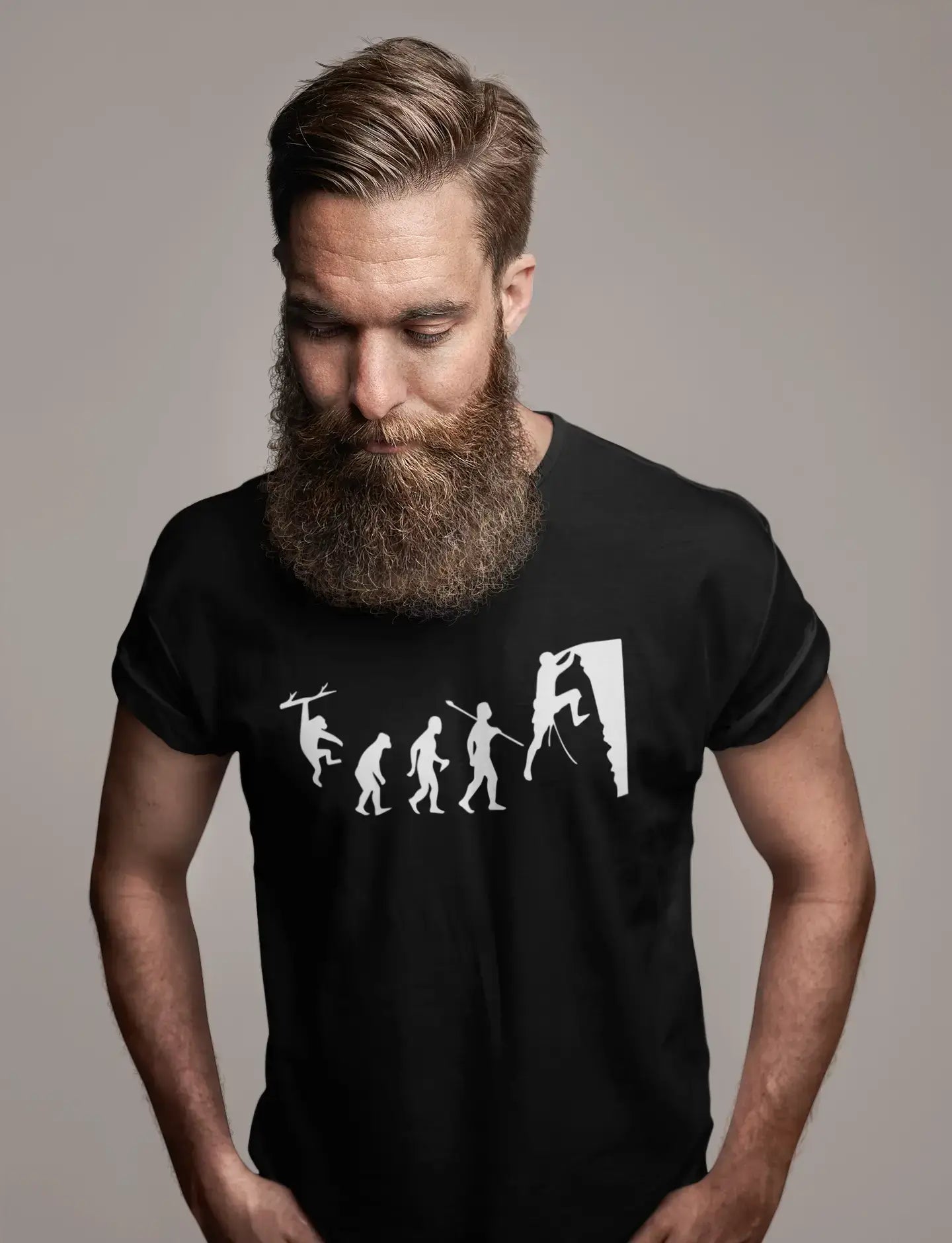 ULTRABASIC - Graphic Printed Men's Climbing Evolution T-Shirt Grey Marl