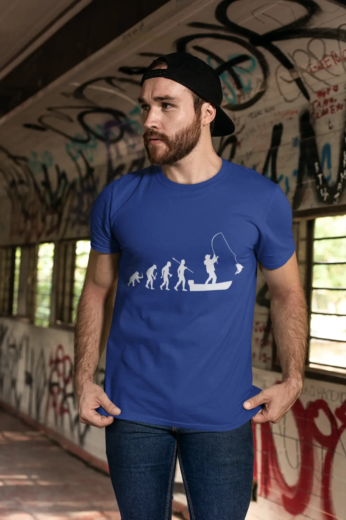 ULTRABASIC - Graphic Printed Men's Evolution of the Fishing Boat T-Shirt Navy
